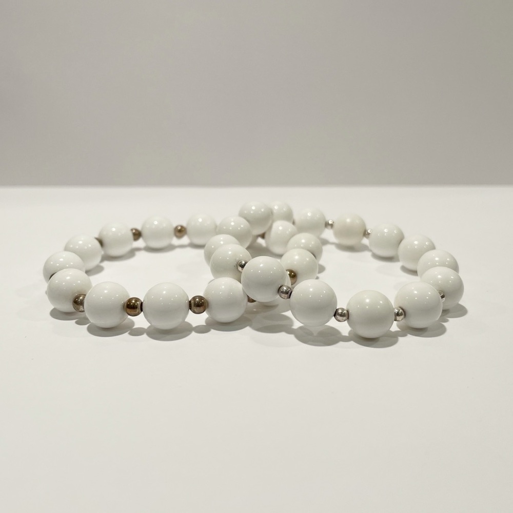 White Stretchy Beaded Bracelets